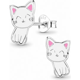 Mia Belle Girls Mia Belle Girls Sterling Silver Stud Earrings Cute Cat