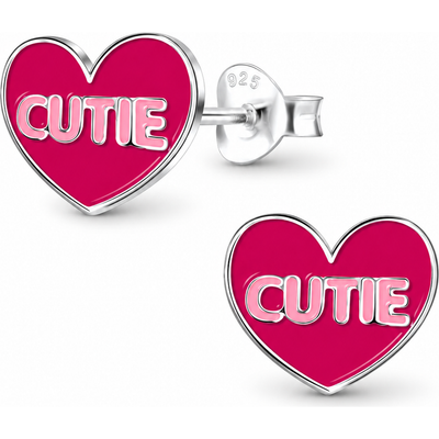 Mia Belle Girls Mia Belle Girls Sterling Silver Stud Earrings Pink Cutie Heart