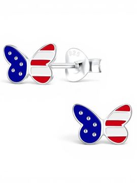 Mia Belle Girls Mia Belle Girls Sterling Silver USA Flag Butterfly Stud Earrings