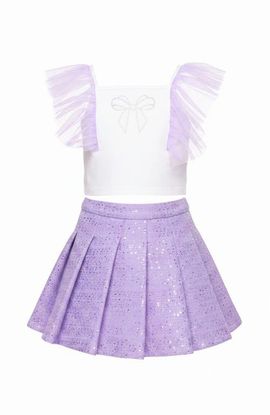Mia Belle Girls Mia Belle Girls Sweet Bow Flutter Sleeve Top and Tweed Skirt Set