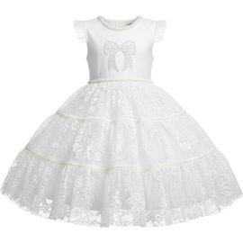 Mia Belle Girls Mia Belle Girls Sweet Lace Pearl & Bow Tiered Dress
