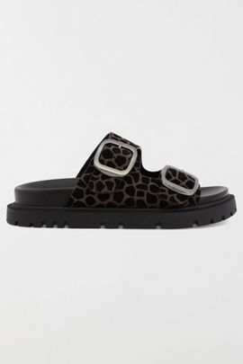 MIA Shoes MIA Shoes Gen Suede Double Buckle Slide Sandal in Giraffe, Women's at Urban Outfitters