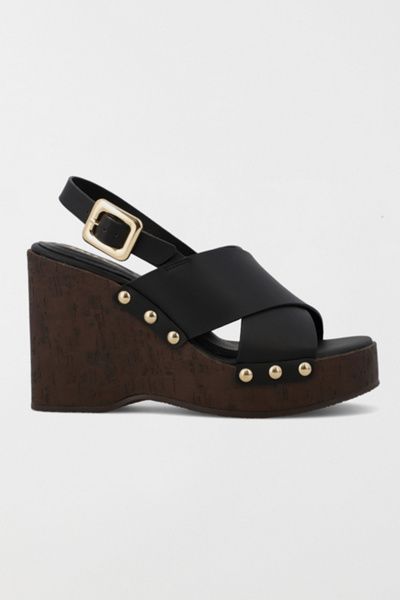 MIA Shoes MIA Shoes MIA Elleiana Studded Wedge Sandal in Black, Women's at Urban Outfitters