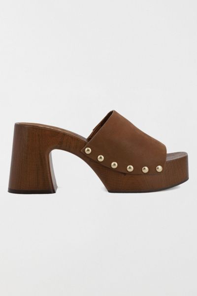 MIA Shoes MIA Shoes MIA Emmerie Heeled Mule Wooden Sandal in Cognac, Women's at Urban Outfitters