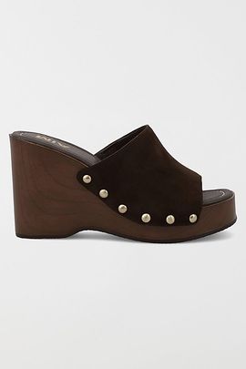 MIA Shoes MIA Shoes MIA Estefany Suede Studded Platform Mule in Chocolate, Women's at Urban Outfitters