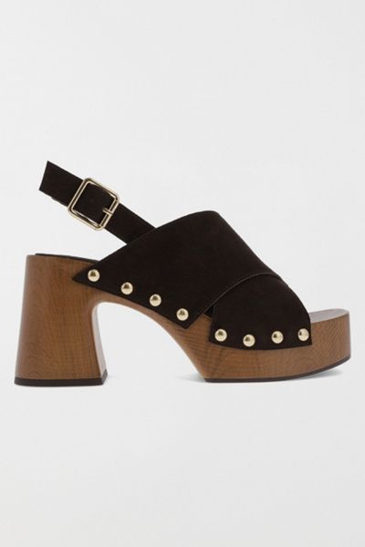 MIA Shoes MIA Shoes MIA Eudora Suede Slingback Wooden Platform Sandal in Chocolate, Women's at Urban Outfitters