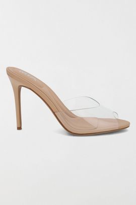 MIA Shoes MIA Shoes MIA Gwyneth Peep Toe Stiletto Mule in Nude/Clear, Women's at Urban Outfitters