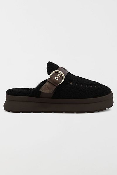 MIA Shoes MIA Shoes MIA Heidee Faux Shearling Buckle Mule in Black/Brown, Women's at Urban Outfitters