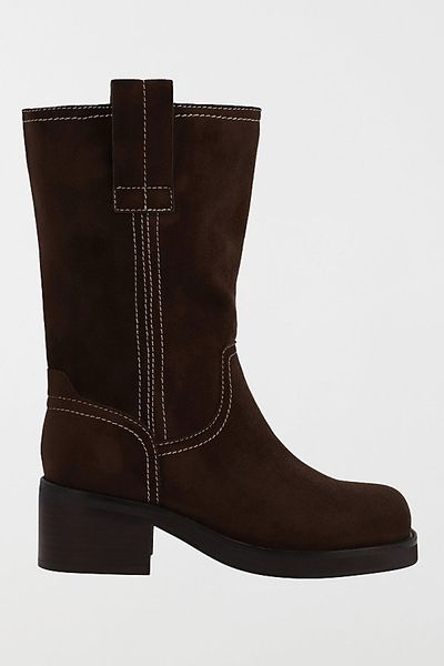 MIA Shoes MIA Shoes MIA Johanna Suede Moto Boot in Chocolate, Women's at Urban Outfitters