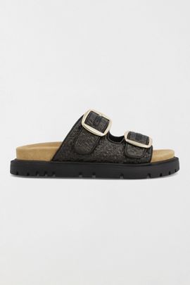 MIA Shoes MIA Shoes MIA Monica Raffia Slide Sandal in Black, Women's at Urban Outfitters