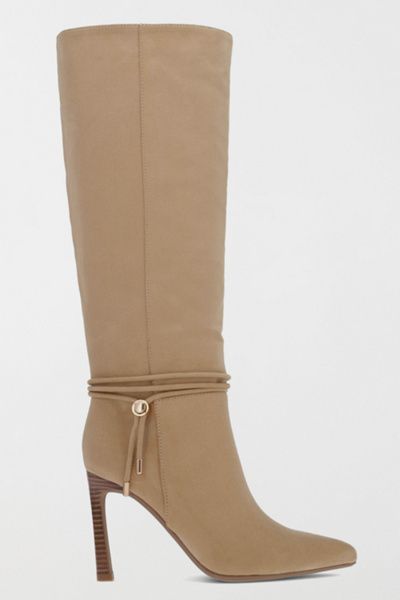MIA Shoes MIA Shoes MIA Niko Suede Tie Detail Knee High Boot in Beige, Women's at Urban Outfitters