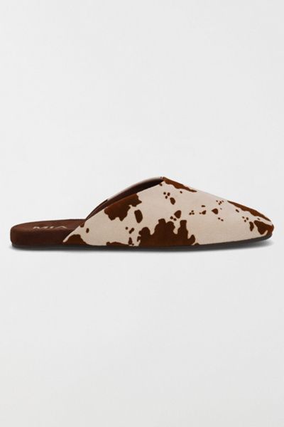 MIA Shoes MIA Shoes MIA Ziva Suede Slide Mule in Brown Cow Print, Women's at Urban Outfitters
