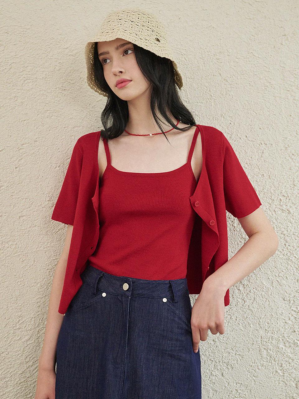 MICANE Alyssa Cropped Cardigan-Sleeveless Set-Up