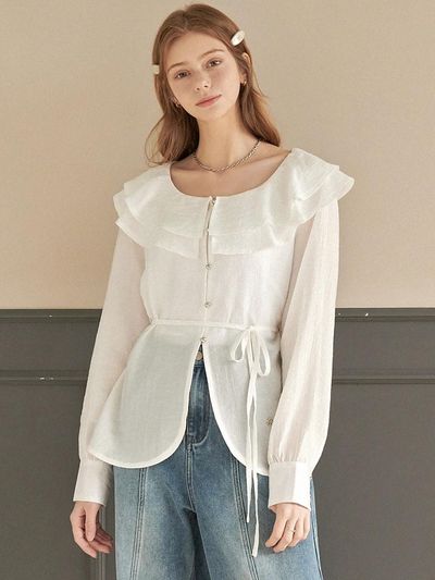MICANE Babys Breath Ruffle Collar Blouse
