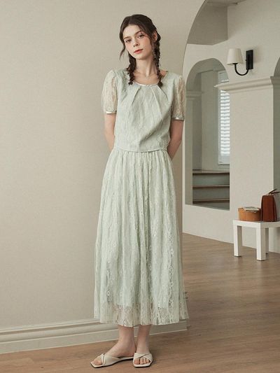 MICANE bird lace blouse-long skirt set