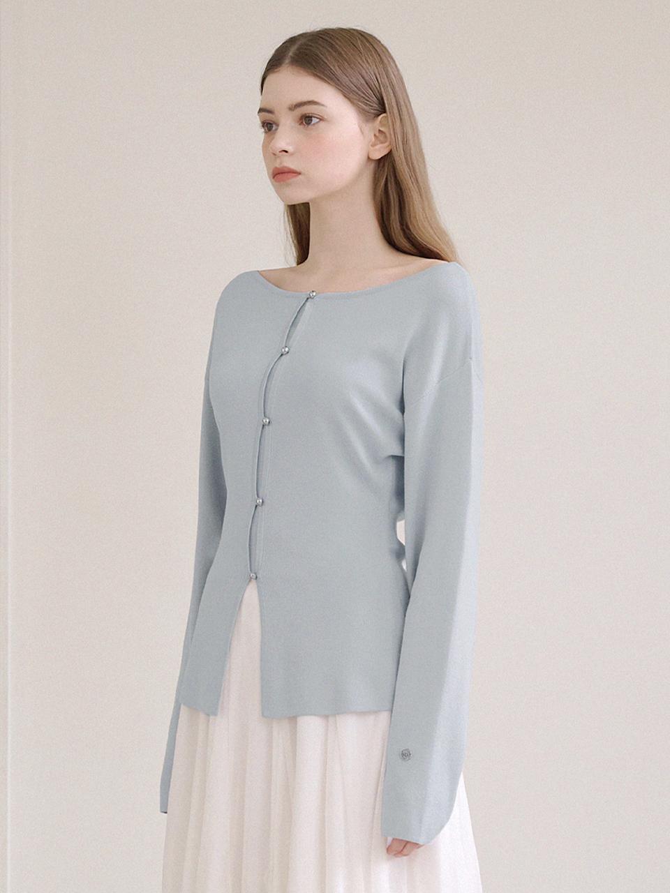 MICANE Boat-Neck Knit Flare Cardigan