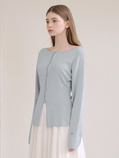 MICANE Boat-Neck Knit Flare Cardigan