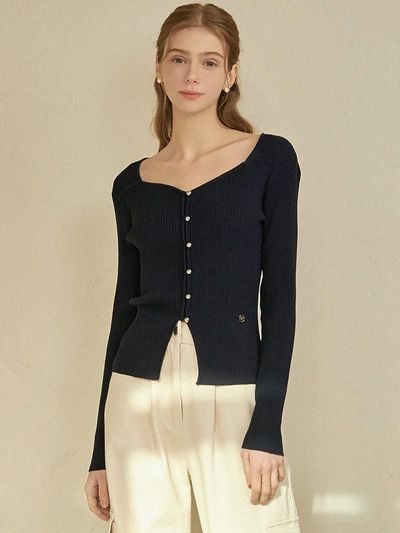 MICANE Bouquet Heart Neck Knit_Navy
