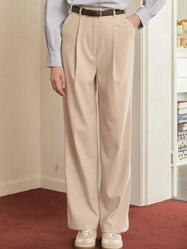 MICANE Classic One-Tuck Wide Slacks Light Beige