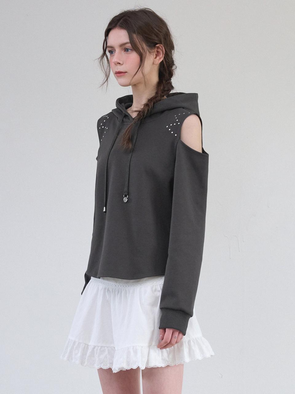 MICANE Cut-out Off-shoulder Hoodie