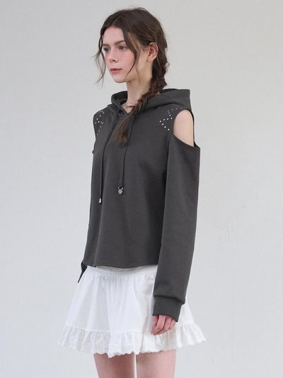 MICANE Cut-out Off-shoulder Hoodie