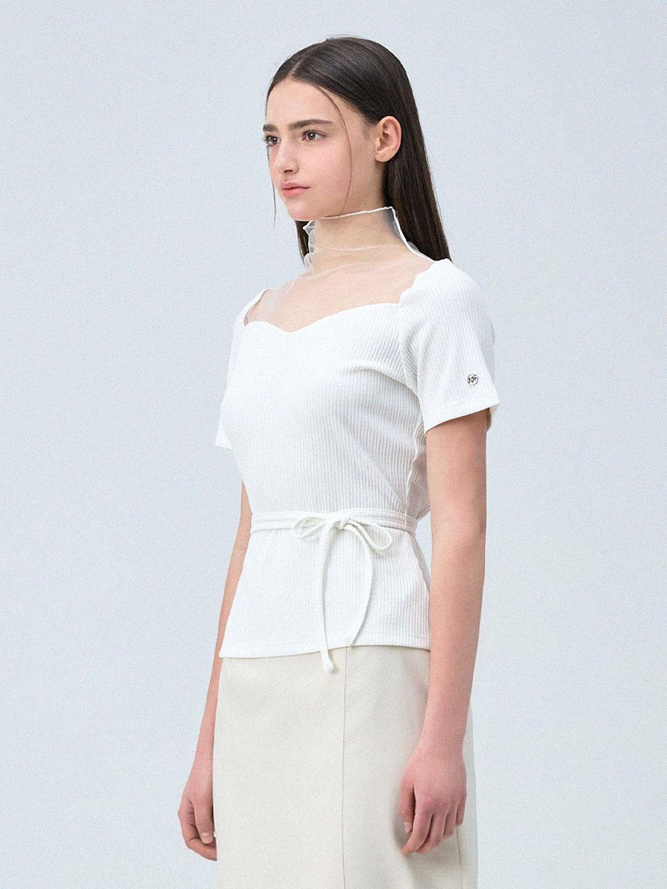 MICANE Debika Sheer Heart Neck T-shirt
