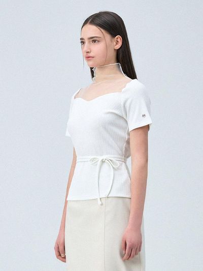 MICANE Debika Sheer Heart Neck T-shirt