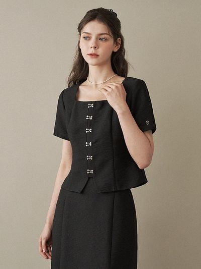 MICANE Deep Square Neck Blouse-Long Skirt Set-up