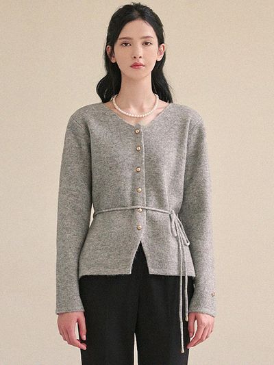 MICANE Even wool V-neck strap cardigan