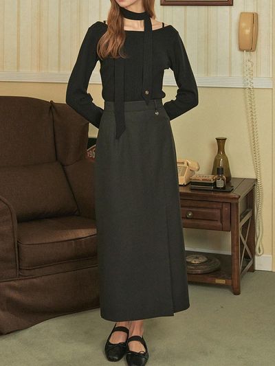 MICANE Fine Slit Maxi Skirt_Black