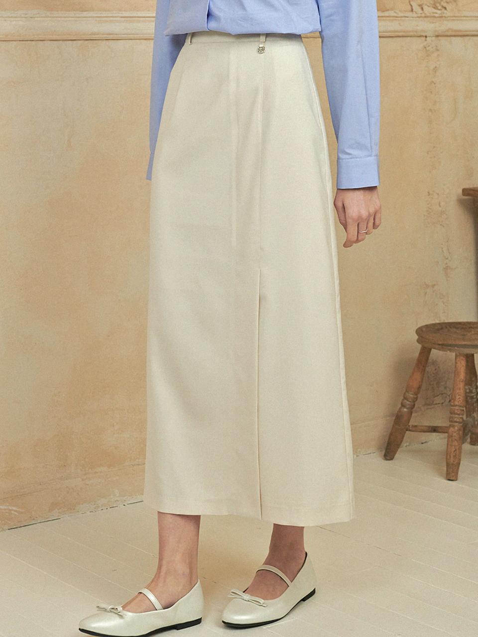 MICANE Fine Slit Maxi Skirt_Cream