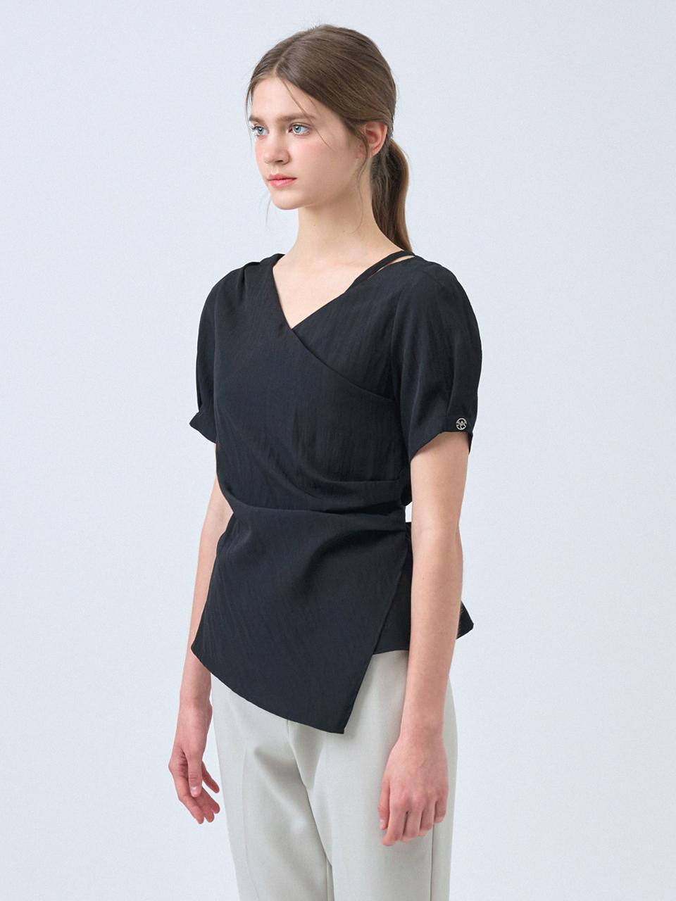 MICANE Fray Unbalanced Strap Blouse