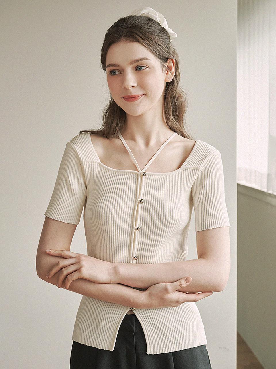 MICANE Gardenia Square Neck Strap Knitwear