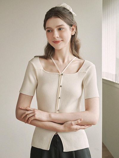 MICANE Gardenia Square Neck Strap Knitwear