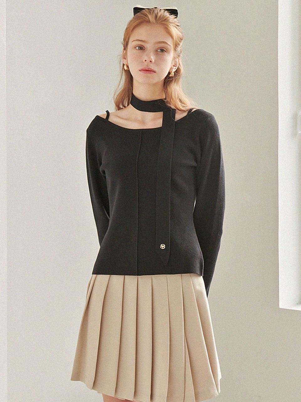 MICANE Harmonious Tie Set Slit Sweater_Black
