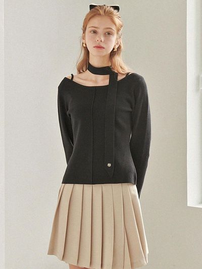 MICANE Harmonious Tie Set Slit Sweater_Black