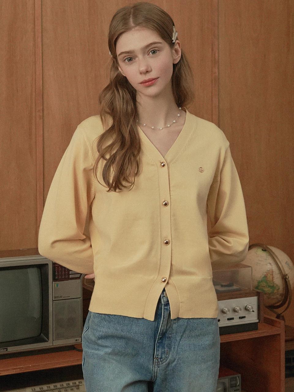 MICANE Knit V-neck Cardigan _ Yellow