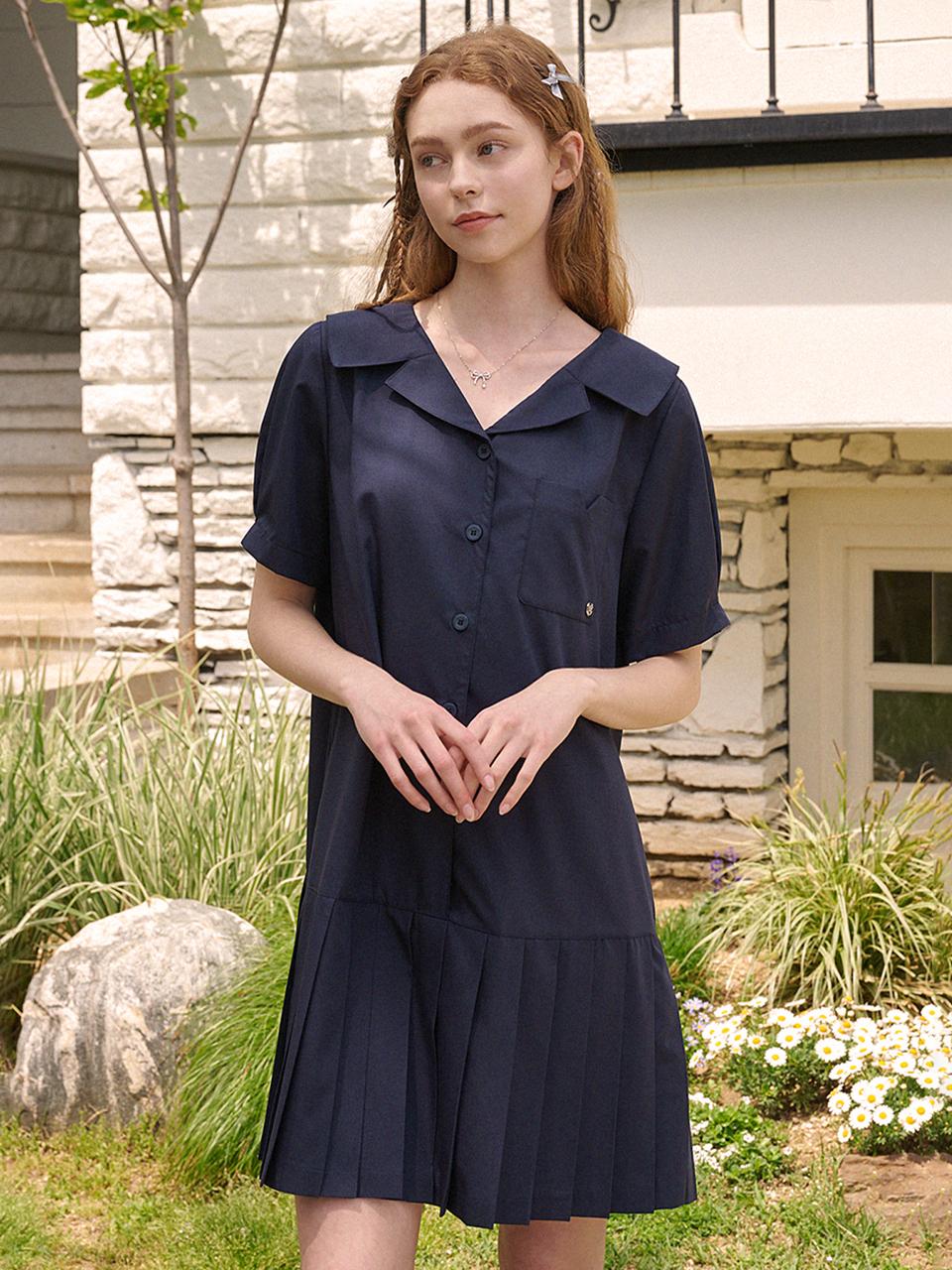MICANE Lobelia Open Collar Pleated Mini Dress