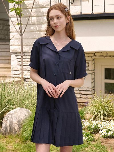 MICANE Lobelia Open Collar Pleated Mini Dress
