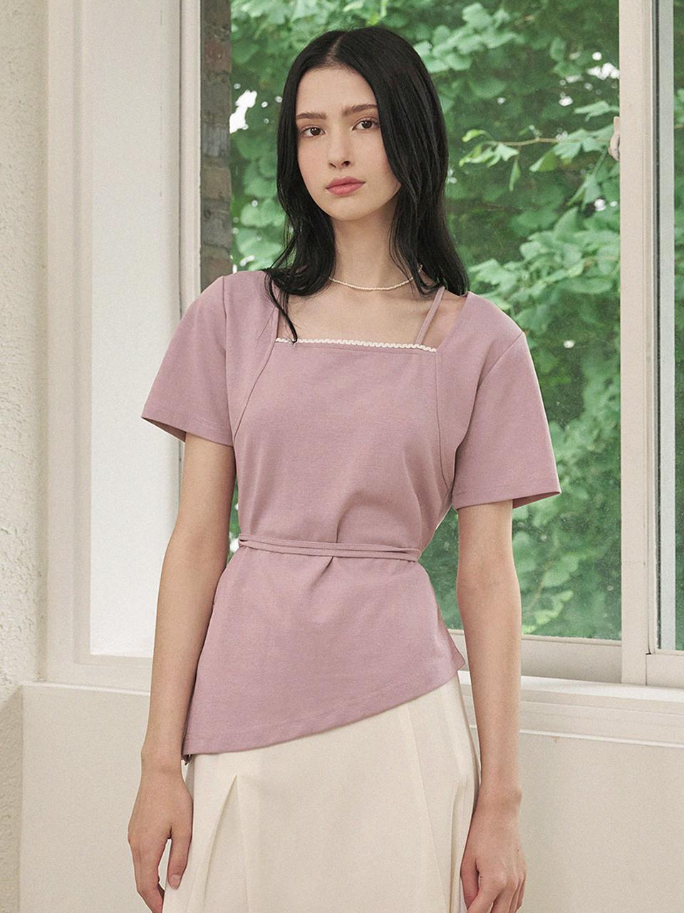 MICANE pirouette square neck strap point T-shirt