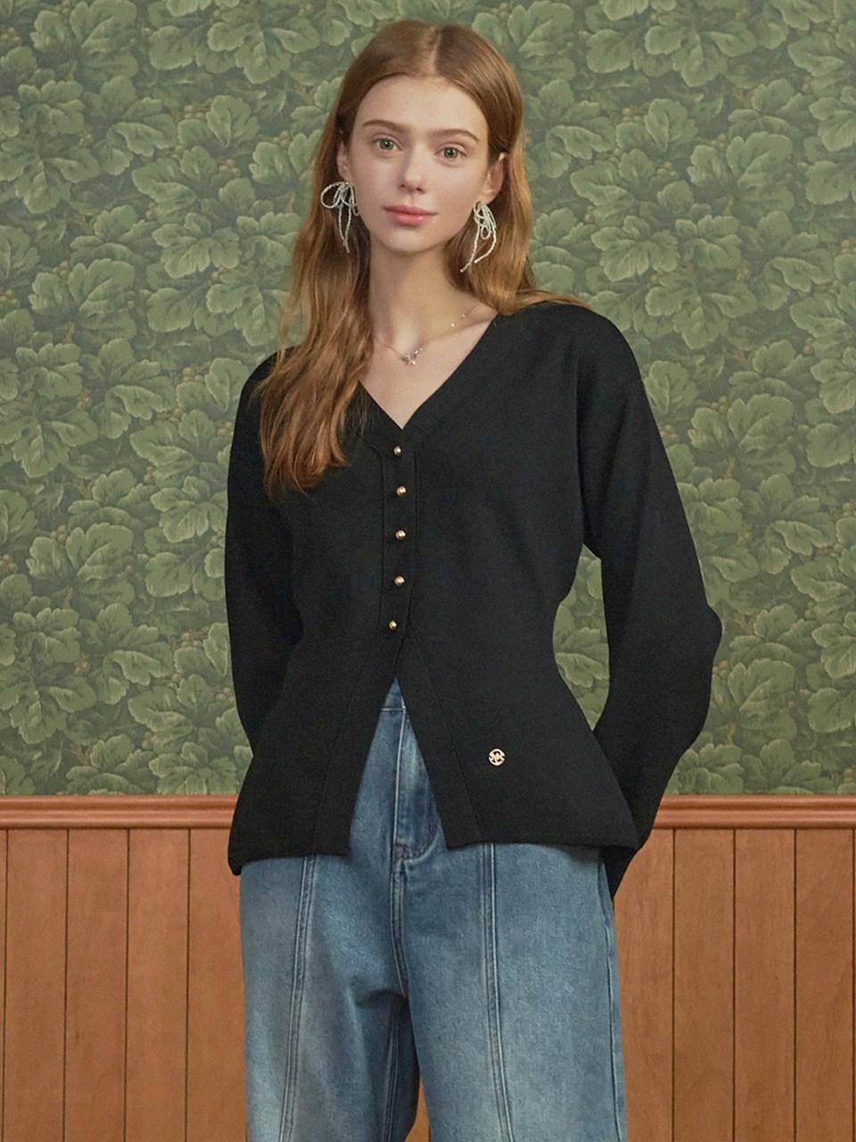 MICANE Redolence V-neck Line Cardigan _ Black