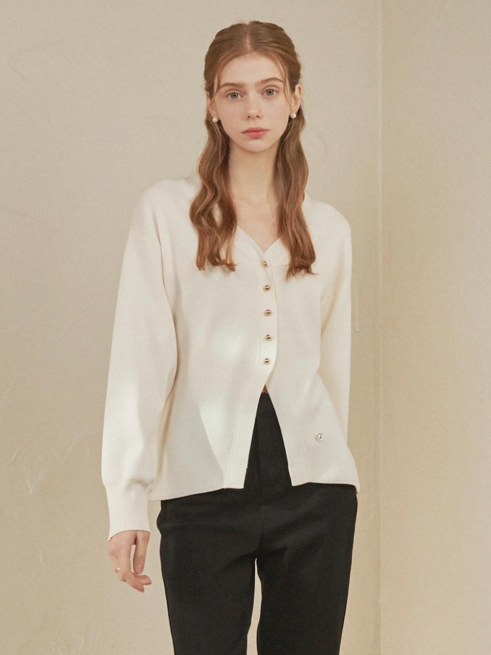 MICANE Redolence V-neck Line Cardigan _ Cream