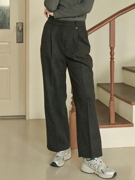 MICANE Serene one-tuck wide slacks charcoal