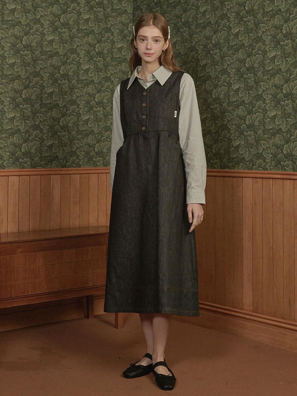 MICANE Sonorous Denim Pocket Long Dress Black Denim