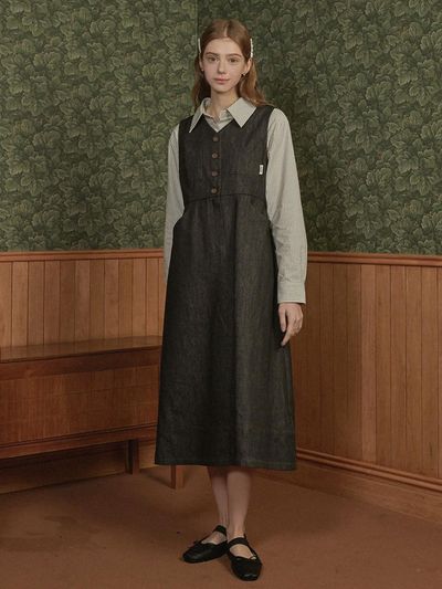 MICANE Sonorous Denim Pocket Long Dress Black Denim