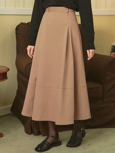 MICANE Urbanity Pin Tuck Maxi Skirt_Beige