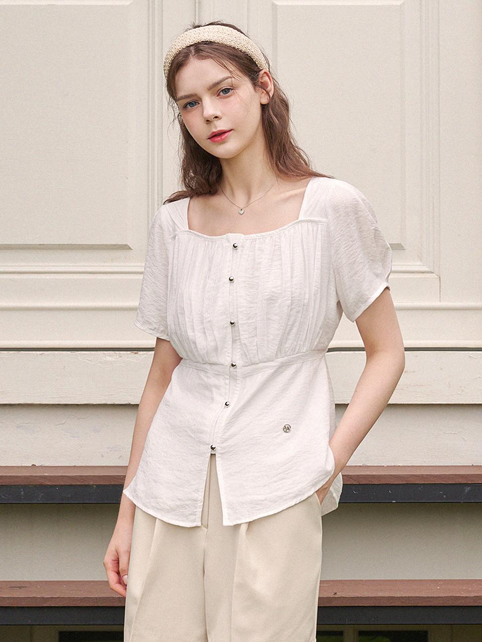 MICANE Visible Shirring Strap Blouse
