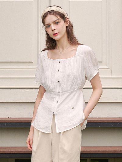 MICANE Visible Shirring Strap Blouse
