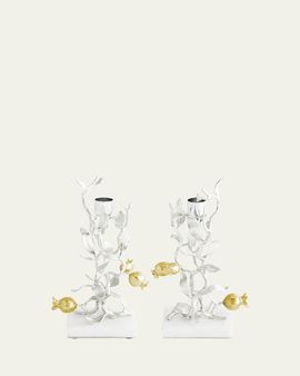 Michael Aram Pomegranate Silver & Gold Candleholders with 24K Goldplate, Set of 2