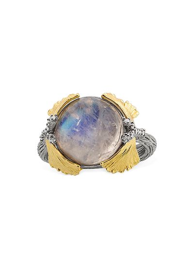 Michael Aram Women's Butterfly Ginkgo 18K Gold, Sterling Silver, Moonstone & Diamond Ring